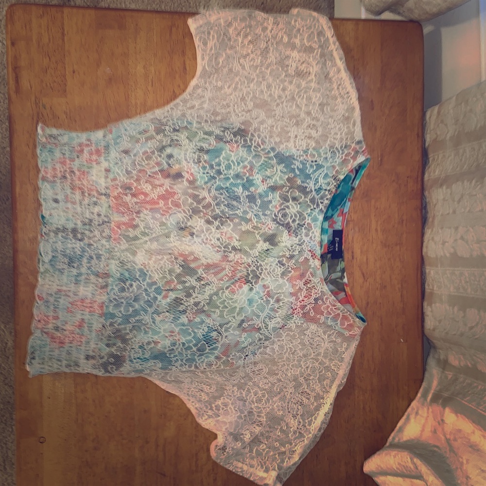 Lace Floral Layered Shirt Fitted at bottom
